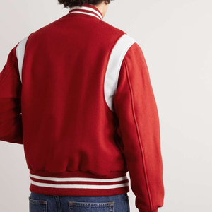 Veste universitaire homme Mono Clothing rouge et blanche, coupe classique, col montant, fermeture boutonnée, doublure en coton, décontractée pour l'hiver - Product Image 2