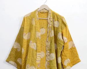 Kantha Vintage algodón abrigo baño abrigo algodón Kantha abrigo mujer chaqueta Kantha Kimono Bata para mujer - Product Image 4