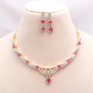 Traditional Ruby CZ <b>Choker</b> Set <b>Pink</b> and White Bridal Necklace Set Wedding Jewelry Wholesale Price - Product Image 3