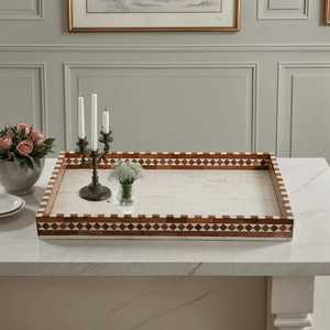 Signature Luxury Bone Inlay <b>Round</b> Decorative Organizer Tray with Handcrafted Mosaic Artwork for Coffee <b>Table</b>, <b>Console</b>, Dresser - Product Image 1
