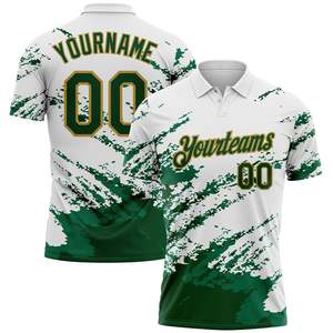 Custom Sublimated <b>Baseball</b> Polo Shirt Men's White Green Team Name 00 Moisture Wicking Short Sleeve Regular Fit All Seasons - Product Image 1