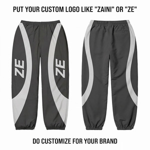 Pantalones Cortavientos Ligeros Premium de Algodón de 110 GSM, Color Gris Oscuro con Paneles Blancos, Estilo Jogger, con Logotipo Personalizado Serigrafiado para Ropa Urbana - Product Image 1