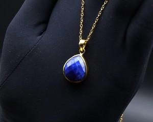 Collier pendentif en lapis-lazuli bleu, chaîne en or, bijoux en pierres précieuses naturelles, cristal de guérison, cadeau pour femmes et hommes, élégant - Product Image 1