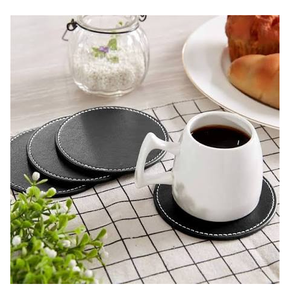 Ensemble de dessous-de-verre ronds en cuir noir antidérapants pour tasses à café, accessoires de table, design solide - Product Image 1
