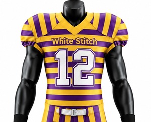 White Stitch Custom Sublimated American Football Jersey Men's Solid V-Neck Short Sleeve Uniform 12 Moisture Plus Size Front - Product Image 2
