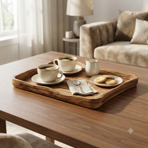 Plateau de service en bois artisanal, rustique, rectangulaire, pour nourriture, café, thé, petit-déjeuner, plateau décoratif pour la maison, le restaurant, l'hôtel, la table - Product Image 3