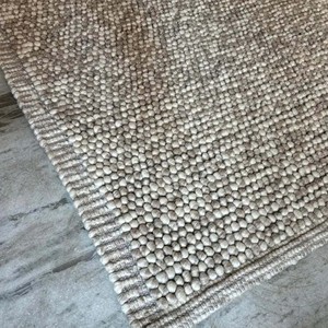 Tapis en laine épaisse tissé à la main – Motif bouclé crème beige, tapis de chambre, décoration de salon - Product Image 1