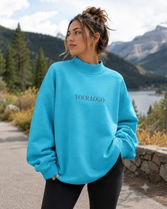 Sudadera Oversize de Cuello Alto para Mujer, de Algodón Afelpado, Ajuste Holgado, Personalizable para Marca - Product Image 1