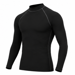 T-shirt de compression noir à manches longues pour hommes, anti-transpiration, respirant, séchage rapide, infroissable, en Spandex et Polyester extensible dans quatre directions - Product Image 1