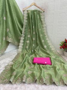 Indian Stunning Gold Crush with Embroidery and Multi Thread Work Fancy Saree for Wedding Occasion and Party for Women Wear - Product Image 3