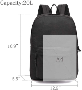 Unisex Canvas <b>Backpack</b> With Adjustable <b>Strap</b> Zipper Closure 20-30L Capacity Casual Daily Use Solid Black Color - Product Image 4