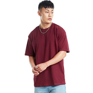 Camiseta Oversize Borgoña para Hombre, Mezcla de Algodón, Cuello Redondo, Estilo Casual Urbano, Corte Holgado, Etiqueta Privada Personalizada - Product Image 1