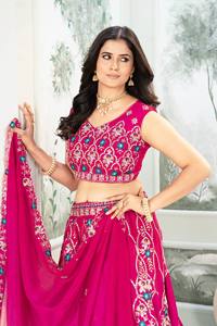 Ramdev Trading ATTRACTION WOMAN BRIDAL LEHENGACHOLI PINK COLOR FULL FLAIR EMBOSSED WORK TRADITIONAL PARTY/WEDDING ALL SEASONS - Product Image 2