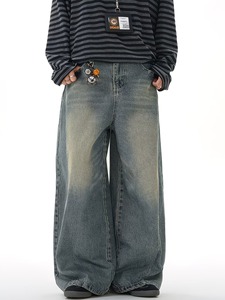 Vaqueros vintage de corte holgado para hombre |   Pantalones Skater Rectos de Algodón Ecológico, Ligeros y Transpirables |   Verano Urbano Hip-Hop - Product Image 3