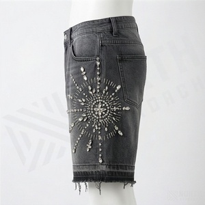 Men Summer Premium Workout Style <b>Shorts</b> Denim High Quality Low Rate Quick Dry Rhinestone Casual Fashion Streetwear <b>Trousers</b> - Product Image 3