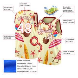 Camiseta de Baloncesto Sublimada Personalizada, Estampado Veraniego de Playa, Unisex, Adulto, Sin Mangas, Transpirable, de Poliéster, con Nombre del Equipo 00 - Product Image 5