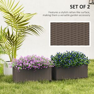 Set di 2 Vasi da Fiori da 20 Pollici con Ganci e Fori di Drenaggio, Effetto Rattan Marrone per Recinzioni - Product Image 4