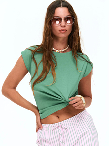 T-shirt à manches courtes pour femme 100% coton, logo personnalisé, streetwear décontracté, tee-shirt basique, haut pour femme, vente en gros, respirant, mode estivale - Product Image 2