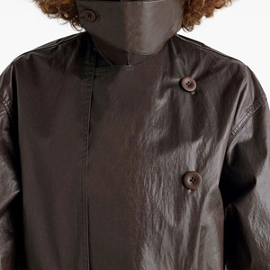 Gabardina Larga para Mujer, Impermeable, Material PU, Doble Botonadura, con Cinturón, Estilo Casual, Manga Larga, Cuello con Muescas, Superventas - Product Image 5