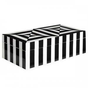 Modern Black White Striped MDF/Resin Jewelry Box Rectangular Storage Organizer Gold Handle Eco-Friendly Decorative Room - Product Image 3