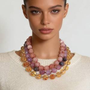 Chic Vintage Colorful Resin <b>Beaded</b> <b>Necklace</b> 12-inch Length Adds Charm and Sophistication to Ethnic Western Outfits - Product Image 1