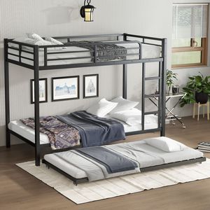 Lit superposé en métal noir Twin XL sur Twin XL avec lit gigogne de taille Twin - Product Image 3