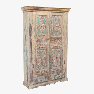 Haswani Handicrafts Durable Antique Solid Wood Almirah Handcrafted <b>Rustic</b> Vintage Wardrobe Storage <b>Cabinet</b> Traditional Indian - Product Image 1