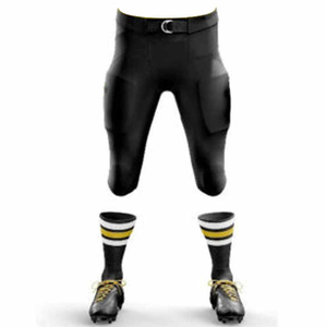 Men's Black <b>Padded</b> American Football Pants with Belt Closure and Matching Socks & Cleats Set - Product Image 6