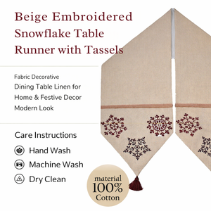 Camino de Mesa Beige con Copos de Nieve Bordados y Borlas, Tela Decorativa para Mesa de Comedor, para el Hogar y Fiestas | Decoración de Estilo Moderno - Product Image 6