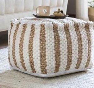 Modern Woven Knitted Ottoman <b>Poufs</b>-Stylish Multi-Functional Decor Irregular Pattern High Quality Cotton Polyester Jute Blended - Product Image 1