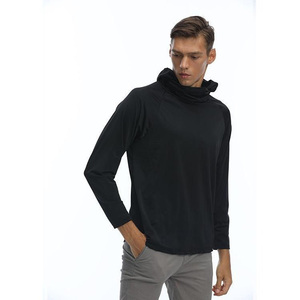 Custom High Quality Men's Light Blue Long Sleeve UPF 50 Anti-Uv Fishing Shirt Pullover Solid Color Polyester <b>Top</b> - Product Image 3