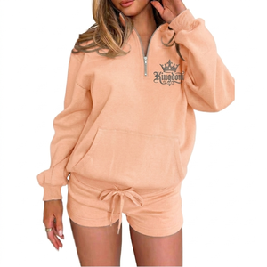 Professional Quality Custom Size Custom Printed Oversized Customize Logo Pullover Quarter Zip 100% Cotton Sweatshirts <b>Short</b> Set - Product Image 1
