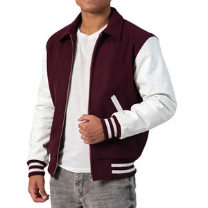 Chaqueta Varsity Unisex con Cierre Completo, Cuerpo de Lana, Mangas de Cuero, Estilo Béisbol, Forro Acolchado, Diseño con Parches, Premium - Product Image 3