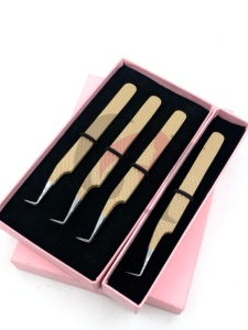 Pinzas para Extensión de Pestañas GETUP BROSONS IMPEX de Alta Calidad, Recubrimiento en Polvo Latte, Agarre de Diamante de 90 Grados, Acero Inoxidable - Product Image 4