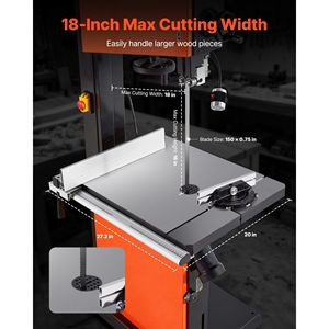 Sega a Nastro per Falegnameria da 18 Pollici con Motore da 2240W 3HP, Altezza Massima di Taglio 16 Pollici, Tavolo in Ghisa 27,2 X 20, Prodotto dell'Anno 2022 - Product Image 4