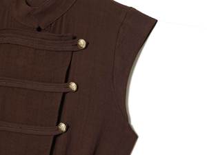 Combinaison marron sans manches à col mandarin, taille haute, jambe large, ceinturée, style chinois, pour femme, longueur intégrale, couleur unie, coupe ample - Product Image 4