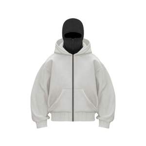 OEM Custom 420gsm 100% Cotton Velour Double Hood Streetwear Heavyweight Balaclava Hoodie Oversized Double Layered <b>Masked</b> Men's - Product Image 3