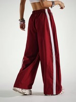 Pantalones Deportivos de Verano para Mujer, Cintura Media, Frente Plano, Corte Holgado Informal, con Cordón, Pierna Ancha, 100% Algodón, Bordado 3D, 340g