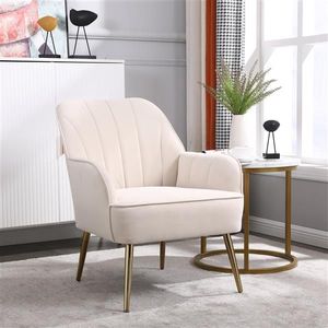 Poltrona Moderna Eco-Friendly in Velluto Beige Stile Mid-Century con Rivestimento in Sherpa, Facile da Montare, per Casa, Ufficio o Centro Commerciale, Adatta per Soggiorno e Camera da Letto - Product Image 1