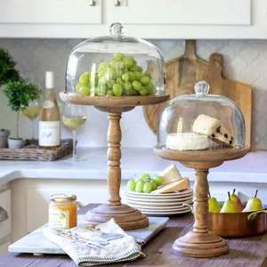 Support à gâteau en bois multifonctionnel avec couvercle en verre pour le rangement des cupcakes et la décoration de centre de table - Product Image 3