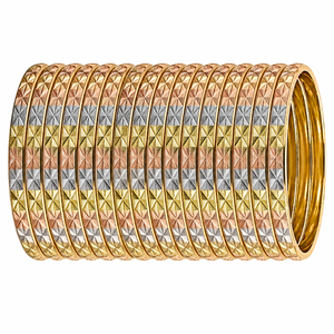 ORO-Z Ethnic Three-Tone Gold Plated <b>Copper</b> Alloy Geometric Stackable <b>Bangles</b> for Women's Wedding - Product Image 1