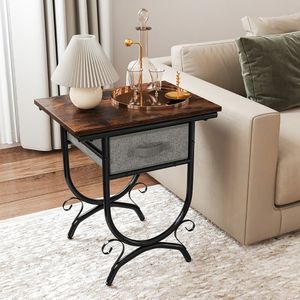 Living Room Console <b>Table</b> with Fabric <b>Drawer</b> and Carved Metal Frame Elegant <b>Side</b> <b>Table</b> - Product Image 3