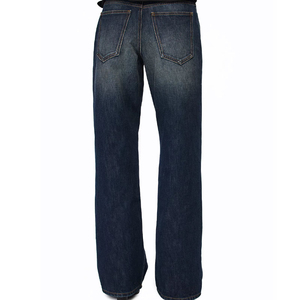 Jeans de Mezclilla Personalizados para Hombre, Cintura Alta, Lavado Medio, 100% Algodón, Corte Casual Regular de Pierna Ancha, Bolsillos, Costuras en Contraste Azules - Product Image 3