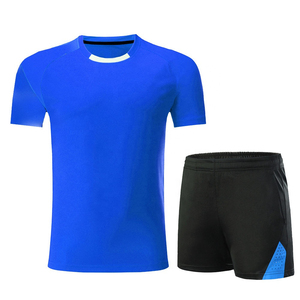 Men's Blue Short Sleeve Crew Neck Moisture Wicking <b>T</b>-<b>Shirt</b> With Black Elastic Waist Shorts Set - Product Image 1