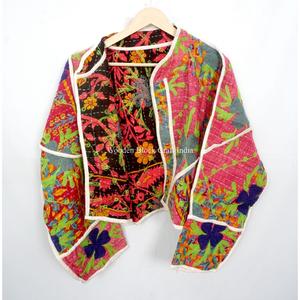 Beautiful Handmade 100% Cotton Kantha <b>Jacket</b> <b>Mandarin</b> <b>Collar</b> Full Sleeves Breathable Eco-Friendly All Season Fashionable Design - Product Image 4