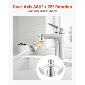 Aireador de grifo de cocina giratorio 360 grados con 5 funciones y 5 modos de flujo, accesorio pulverizador para grifo de baño, extensor de grifo alto - Product Image 2