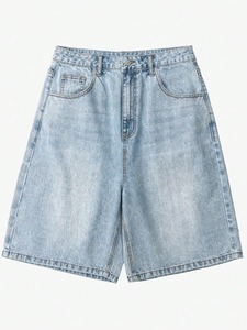 Classic Light Blue Denim Shorts for Men Summer Baggy Fit <b>Jean</b> Shorts <b>Raw</b> <b>Hem</b> Casual Cotton Half Pants Men Summer <b>Jeans</b> Shorts - Product Image 1