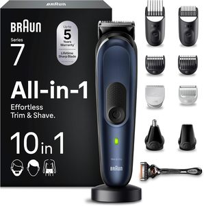 Kit de coiffage tout-en-un Braun Série 7 MGK7410, 10-en-1, rechargeable, en acier inoxydable, avec batterie, pour hommes - Product Image 1