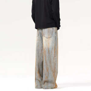 Jean droit personnalisable style vintage streetwear pour homme, en denim délavé, coupe baggy, style Y2K hip-hop, effet boue, pour hiver et automne - Product Image 2