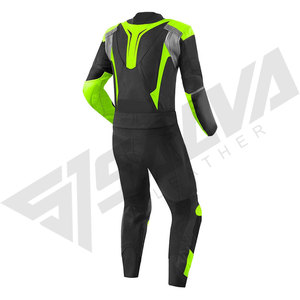 Traje de Motociclismo Salva de Cuero para Hombre, Manga Larga, con Codura, Negro con Bloques de Verde Neón, Resistente al Viento, Equipo de Protección Completo - Product Image 2